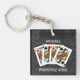 Funny Pinochle King on Black Key Ring