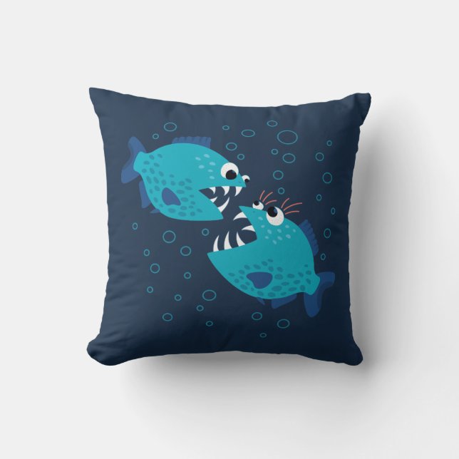 Funny Piranha Fish Gossiping Cushion (Front)