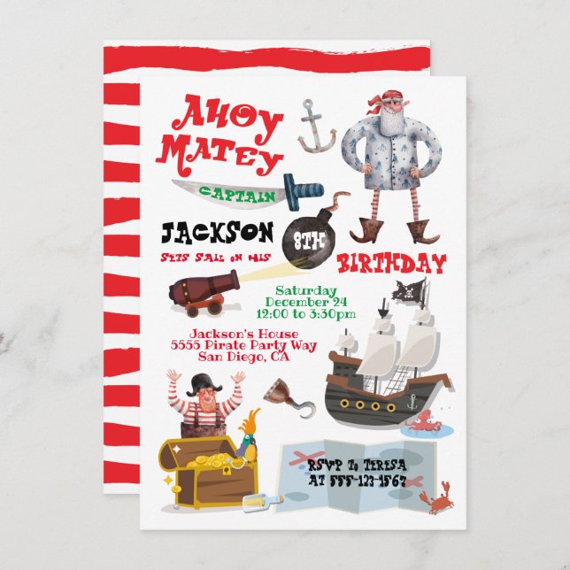 Funny Pirate Birthday Party Invitation (Front/Back)