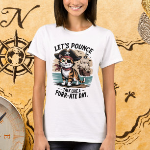 Funny Pirate Cat Let's Pounce Talk Like A Purr-ate T-Shirt