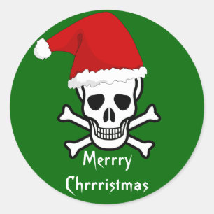 Funny Pirate Merry Christmas Greeting Arrrgh Matey Classic Round Sticker