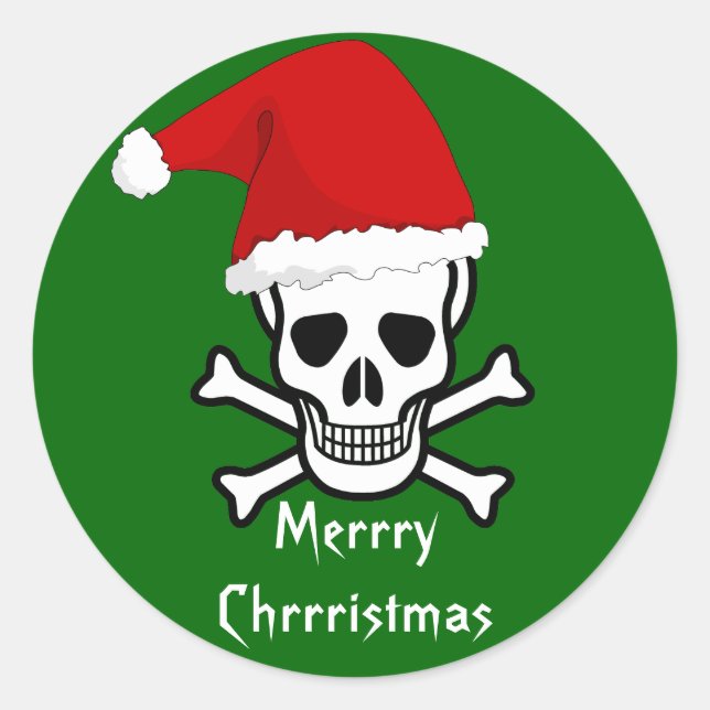 Funny Pirate Merry Christmas Greeting Arrrgh Matey Classic Round Sticker (Front)