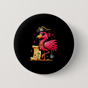 Funny pirate pink flamingo halloween party - jolly 6 cm round badge