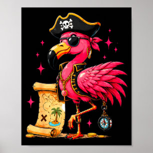 Funny pirate pink flamingo halloween party - jolly poster