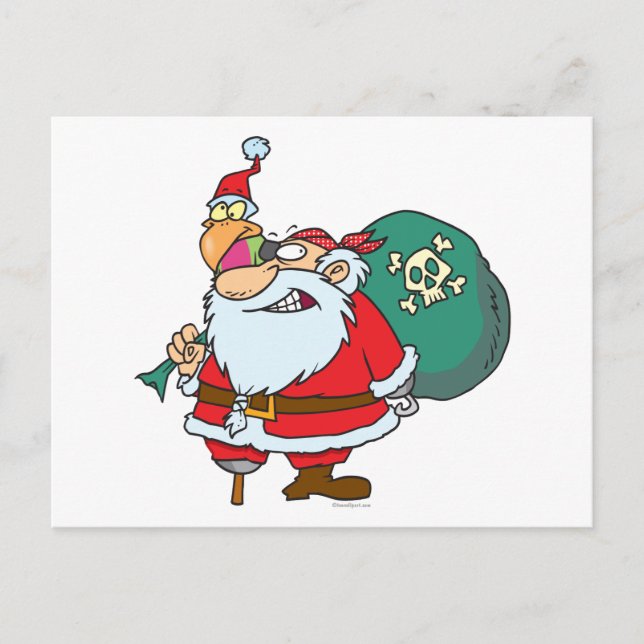 funny pirate santa and xmas parrot cartoon holiday postcard (Front)