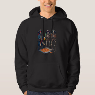 Funny Pirate Skeletons Drinking Beer Eating Pizza Hoodie