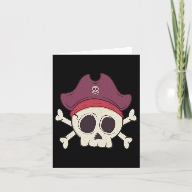 Funny Pirate Skull Cartoon Halloween  Card (Front)