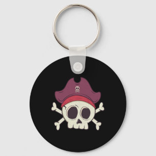 Funny Pirate Skull Cartoon Halloween Key Ring