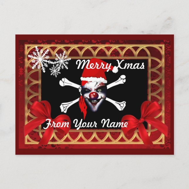 Funny Pirate  skull personalised  christmas Holiday Postcard (Front)