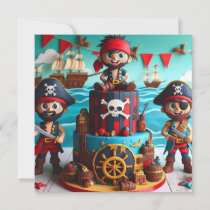 FUNNY PIRATES KIDS THEMED BIRTHDAY CAKE  INVITATION