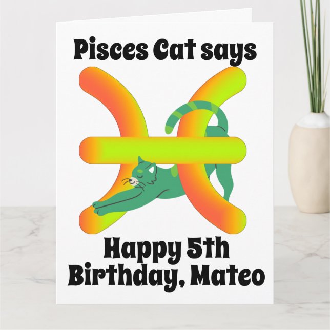 Funny Pisces Cat Personalised Birthday Card (Front)