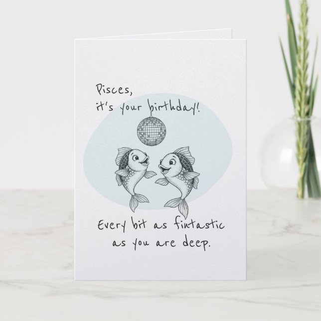 Funny Pisces Disco Fish Birthday Card (Front)