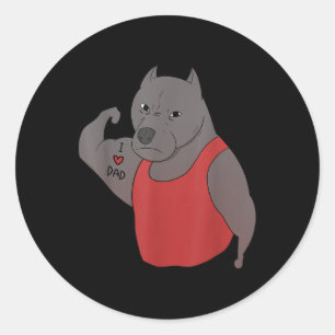 Funny Pit Bull Dog I Love Dad Tattoo Lover Classic Round Sticker