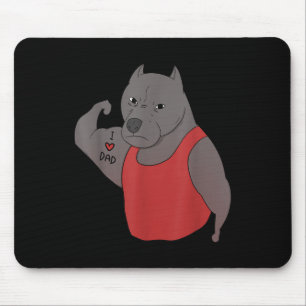 Funny Pit Bull Dog I Love Dad Tattoo Lover Mouse Pad