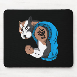 Funny Pit Bull Dog I Love Dad Tattoo Lover Muscle  Mouse Pad