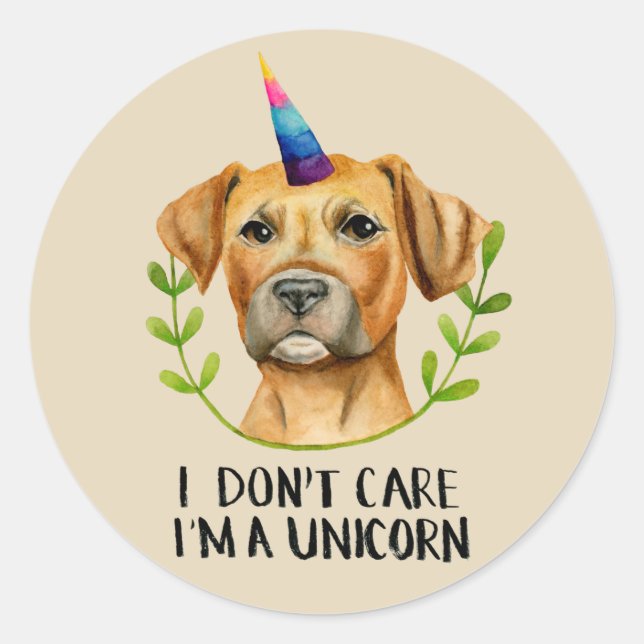 Funny Pit Bull Dog Unicorn Classic Round Sticker (Front)