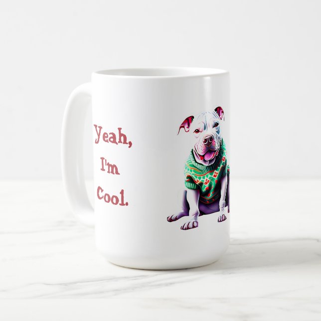 Funny Pit Bull in Christmas Sweater Coffee Mug (Front Left)