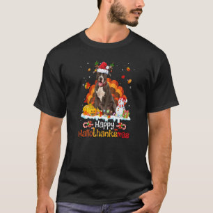 Funny Pit Bull Terrier Happy Hallothanksmas Thanks T-Shirt