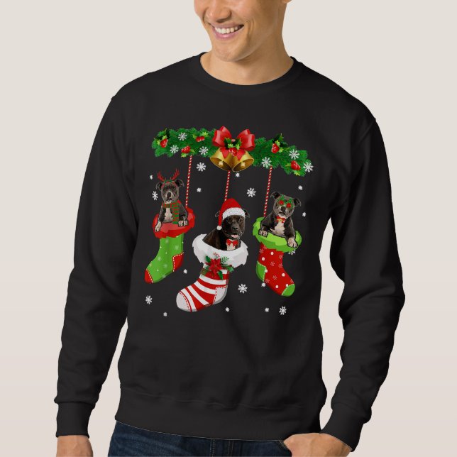 Funny Pitbull Christmas Tree Socks Dog Lover Xmas Sweatshirt (Front)