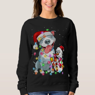 Funny Pitbull Dog Christmas Tee Snowman Xmas Light