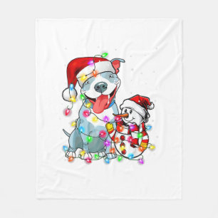Funny Pitbull Dog Christmas Tee Snowman Xmas Light Fleece Blanket