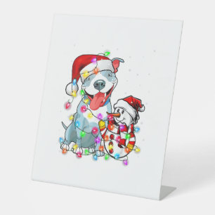 Funny Pitbull Dog Christmas Tee Snowman Xmas Light Pedestal Sign