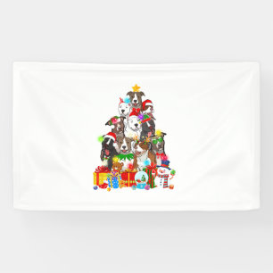 Funny Pitbull Dog Christmas Tree Lights Puppy Dog Banner