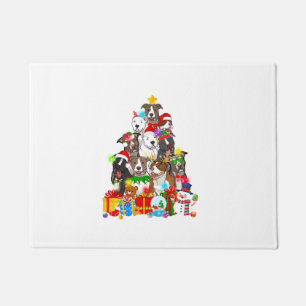 Funny Pitbull Dog Christmas Tree Lights Puppy Dog  Doormat