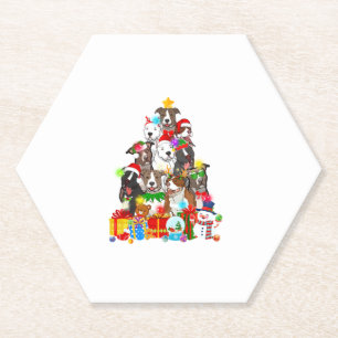 Funny Pitbull Dog Christmas Tree Lights Puppy Dog Paper Coaster