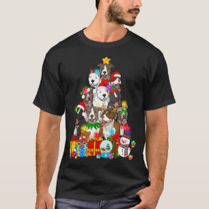 Funny Pitbull Dog Christmas Tree Lights Puppy Dog T-Shirt