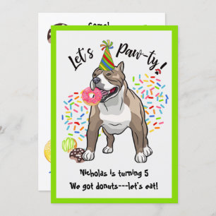 Funny Pitbull Dog Doughnuts Birthday Party Invitation