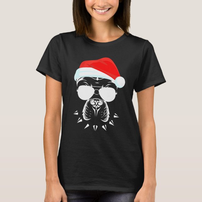 Funny Pitbull Dog Face Sunglasses With Hat Beard C T-Shirt (Front)