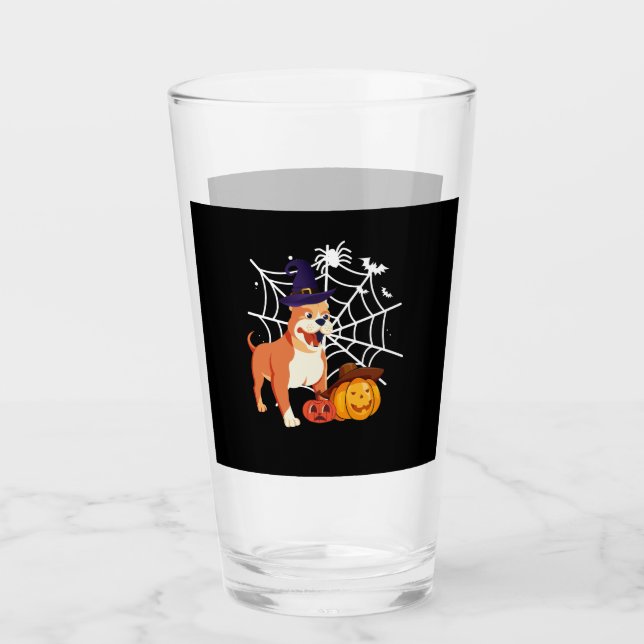 Funny Pitbull Dog Halloween Costume Glass (Front)