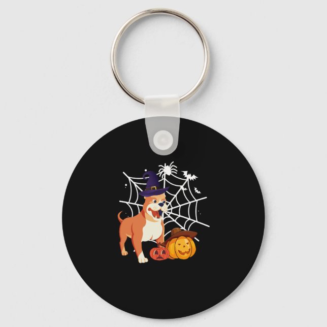 Funny Pitbull Dog Halloween Costume Key Ring (Front)