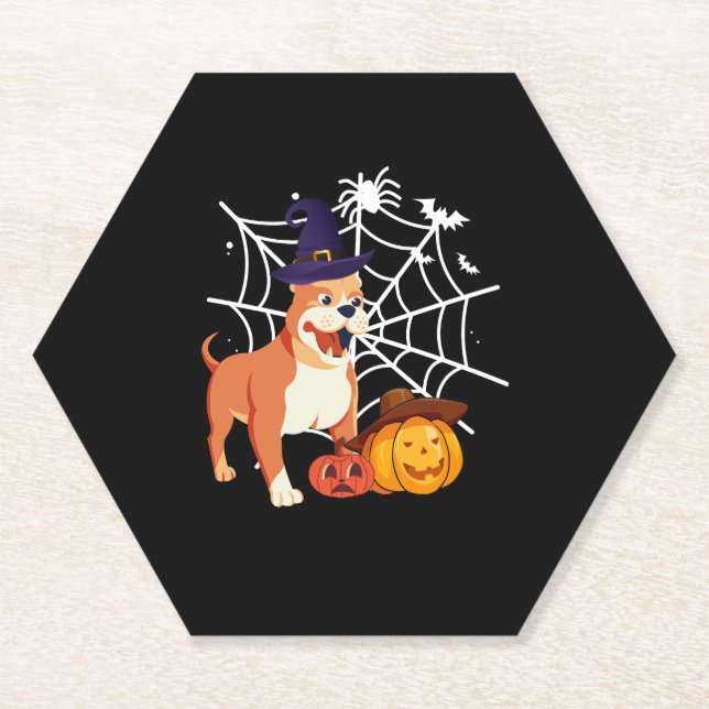 Funny Pitbull Dog Halloween Costume Paper Coaster (Front)