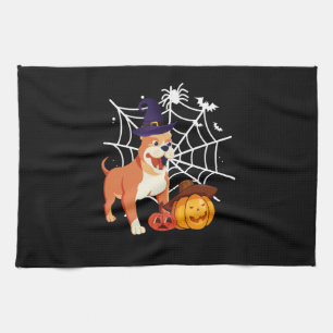Funny Pitbull Dog Halloween Costume Tea Towel