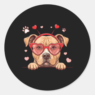 Funny Pitbull Dog Heart Headband Valentine Womens Classic Round Sticker