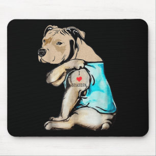 Funny Pitbull Dog I Love Grandpa Tattoo Funny Gran Mouse Pad