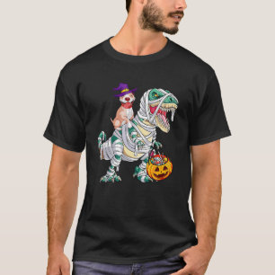 Funny Pitbull Dog Riding Mummy Dinosaur T Rex Hall T-Shirt