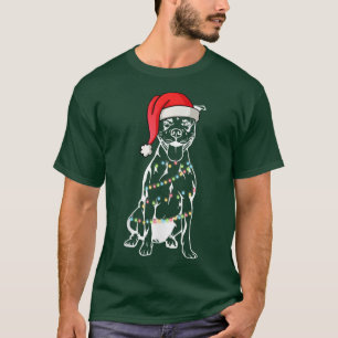 Funny Pitbull Dog Tree Christmas Lights Xmas Pajam T-Shirt