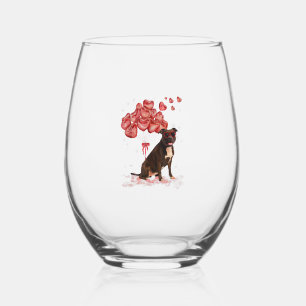 Funny Pitbull Heart Valentines Day Dog Dad Mum Gif Stemless Wine Glass