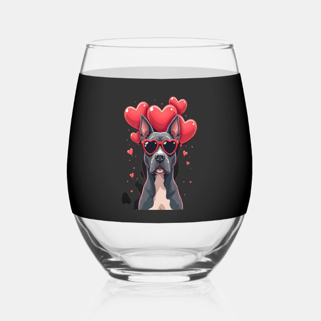 Funny Pitbull Heart Valentines Day Dog Dad Mum Gif Stemless Wine Glass (Front)