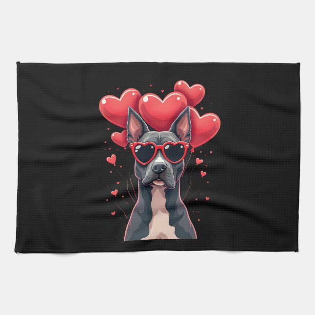 Funny Pitbull Heart Valentines Day Dog Dad Mum Gif Tea Towel (Horizontal)