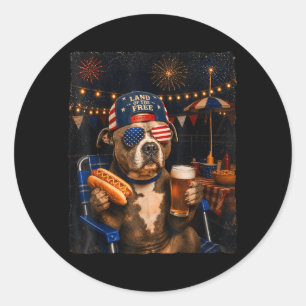 Funny Pitbull Meme Drinking Beer Hotdog 250th Classic Round Sticker
