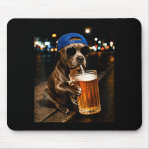 Funny pitbull meme drinking beer night street mouse pad