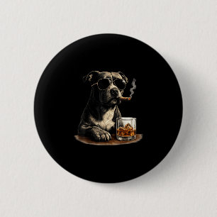 Funny pitbull meme smoking cigar whisky dog dad 6 cm round badge