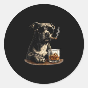 Funny pitbull meme smoking cigar whisky dog dad classic round sticker
