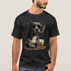 Funny Pitbull Meme Smoking Cigar Whisky Dog Dad T-Shirt