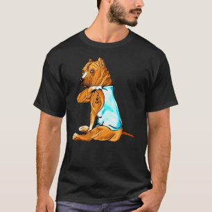 Funny Pitbull Pitbull Tattoos I Love Dad Sitting T-Shirt