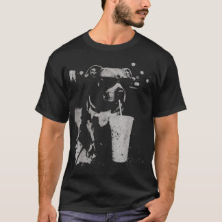 Funny Pitbull Sipping Iced Coffee Vintage Dog T-Shirt